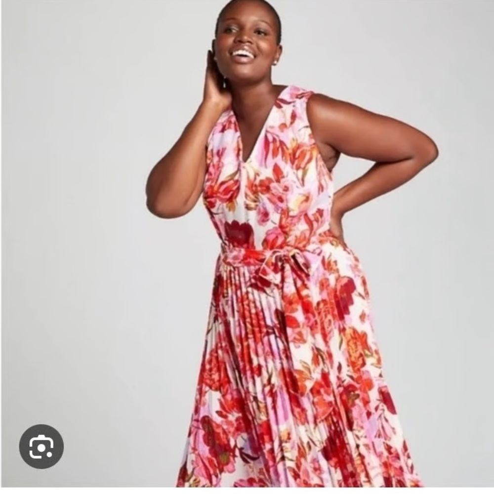 Lane Bryant Red and White Pleated Maxi Sundress